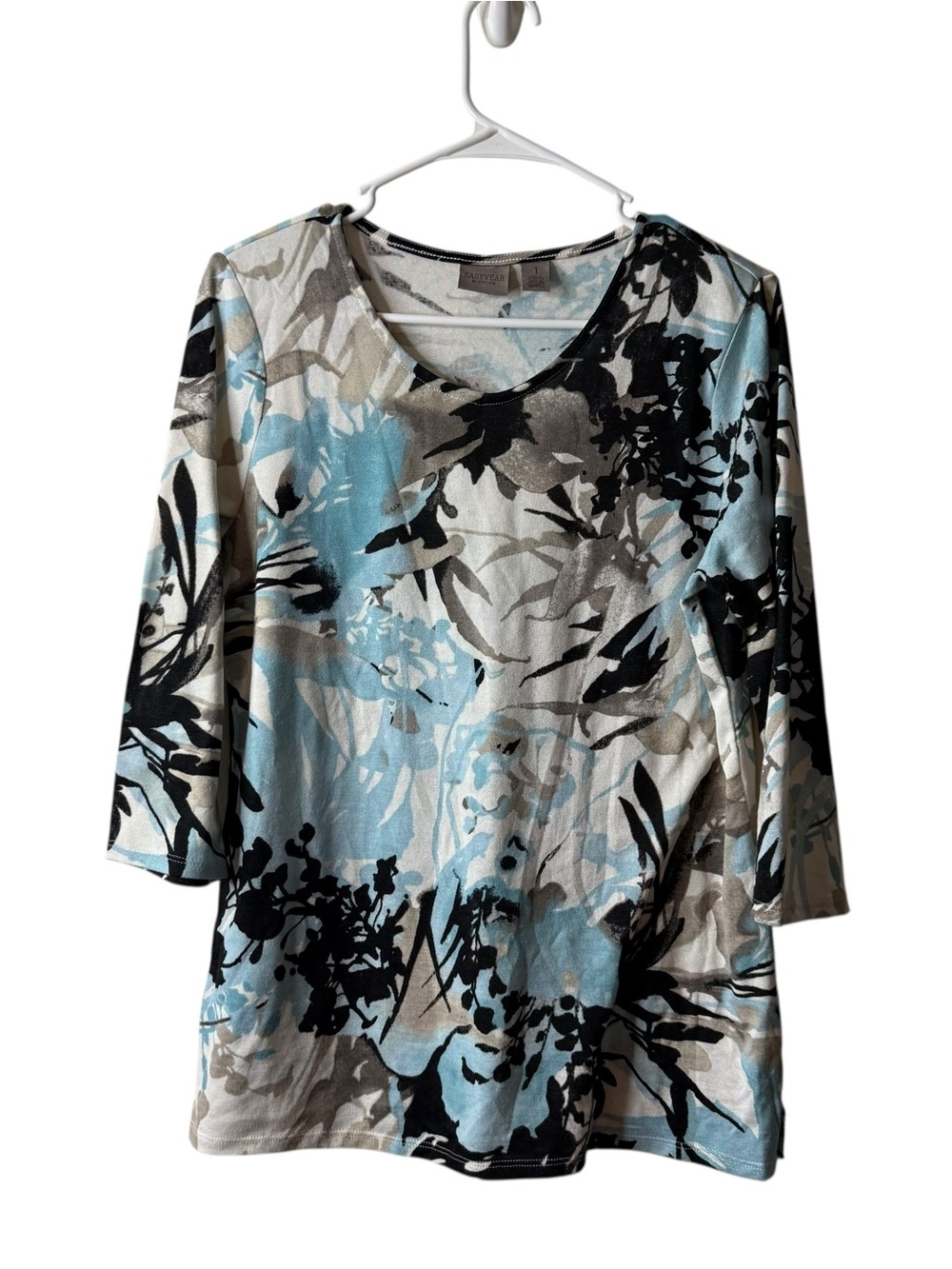 Chicos Easywear White Floral Scoopneck Sweater Top 1
